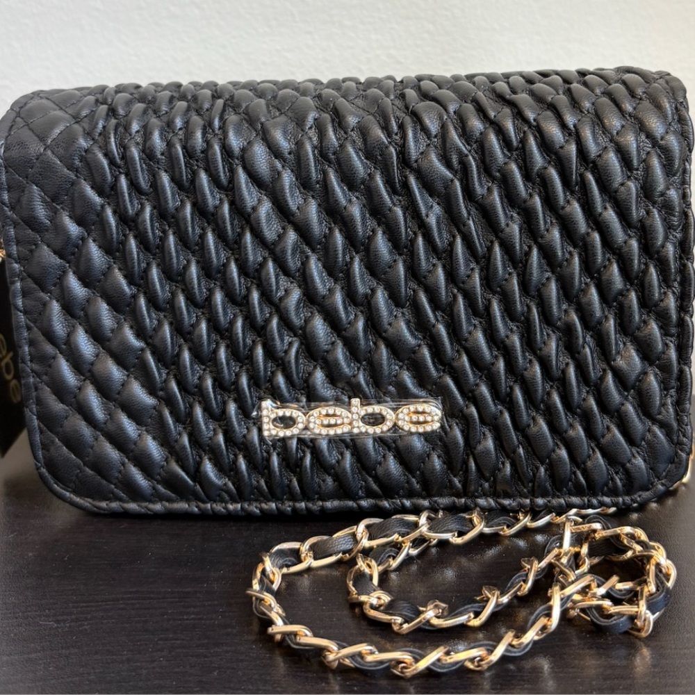 Bebe Black Quilted Chain Bag